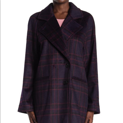 AVEC LES FILLES NEW Long Plaid Coat Size Medium