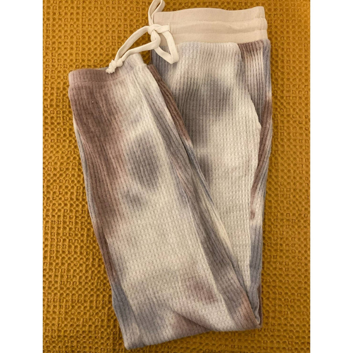 Melloday Women Brushed Waffle Tie Dye Jogger Pants Medium Grey Combo NWT Pockets