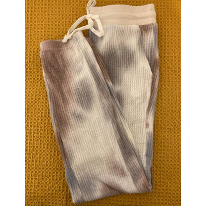 Melloday Women Brushed Waffle Tie Dye Jogger Pants Medium Grey Combo NWT Pockets