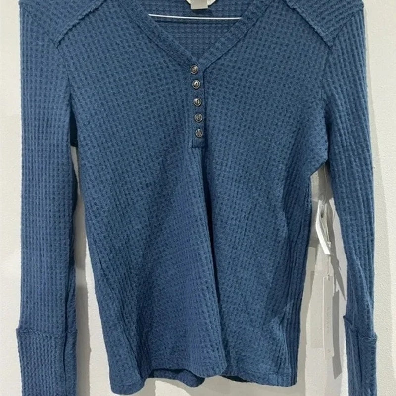 Caslon Women's High Cuff Henley XS Blue Ensign NWT Thermal Inside Out Seams
