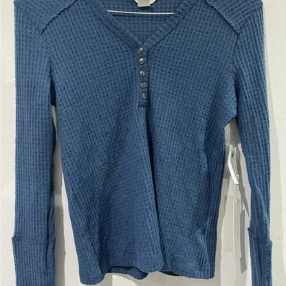 Caslon Women's High Cuff Henley XS Blue Ensign NWT Thermal Inside Out Seams