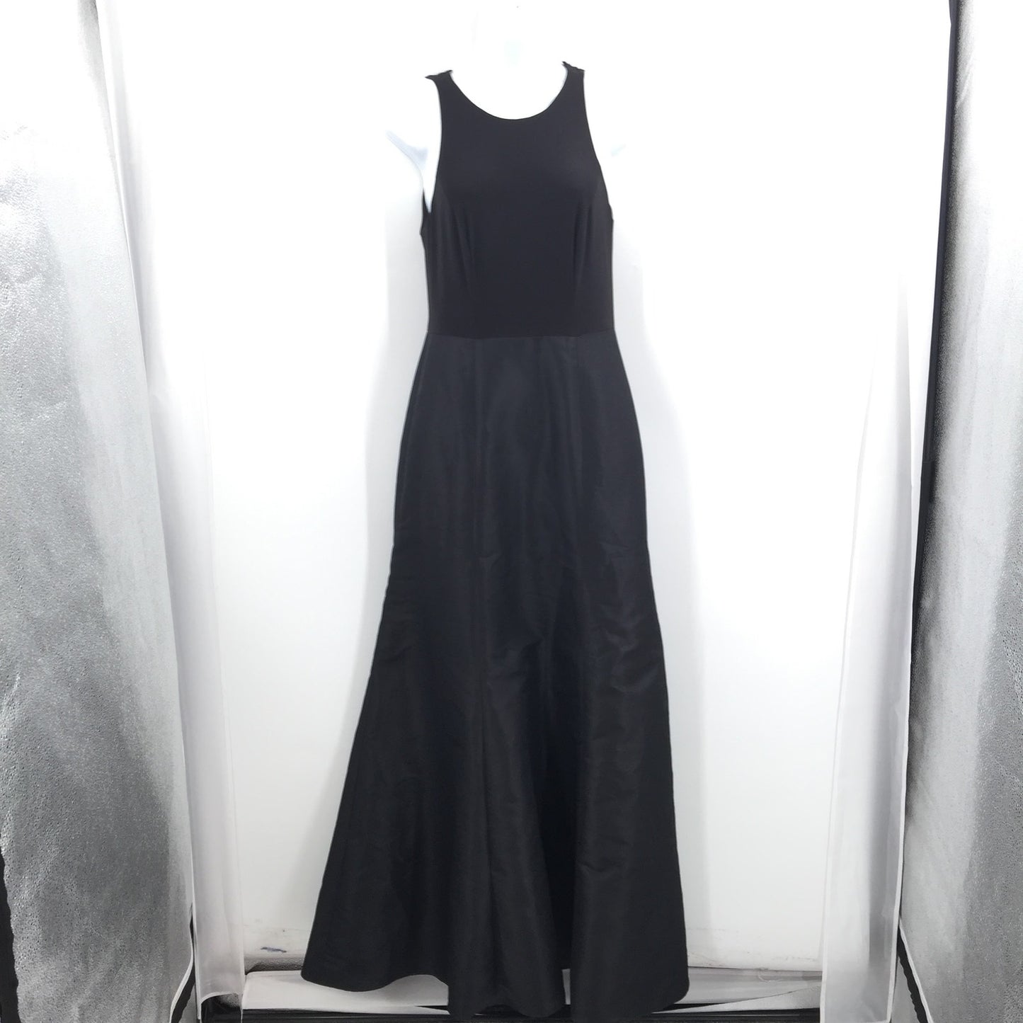 Alfred Sung Fit & Flare Maxi Dress Sleeveless Crew Neck Zip Back Black SZ 4 NWT