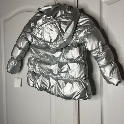 Urban Republic Silver Puffer Jacket Hood Long Sleeves Medium 5/6 Childs Girls