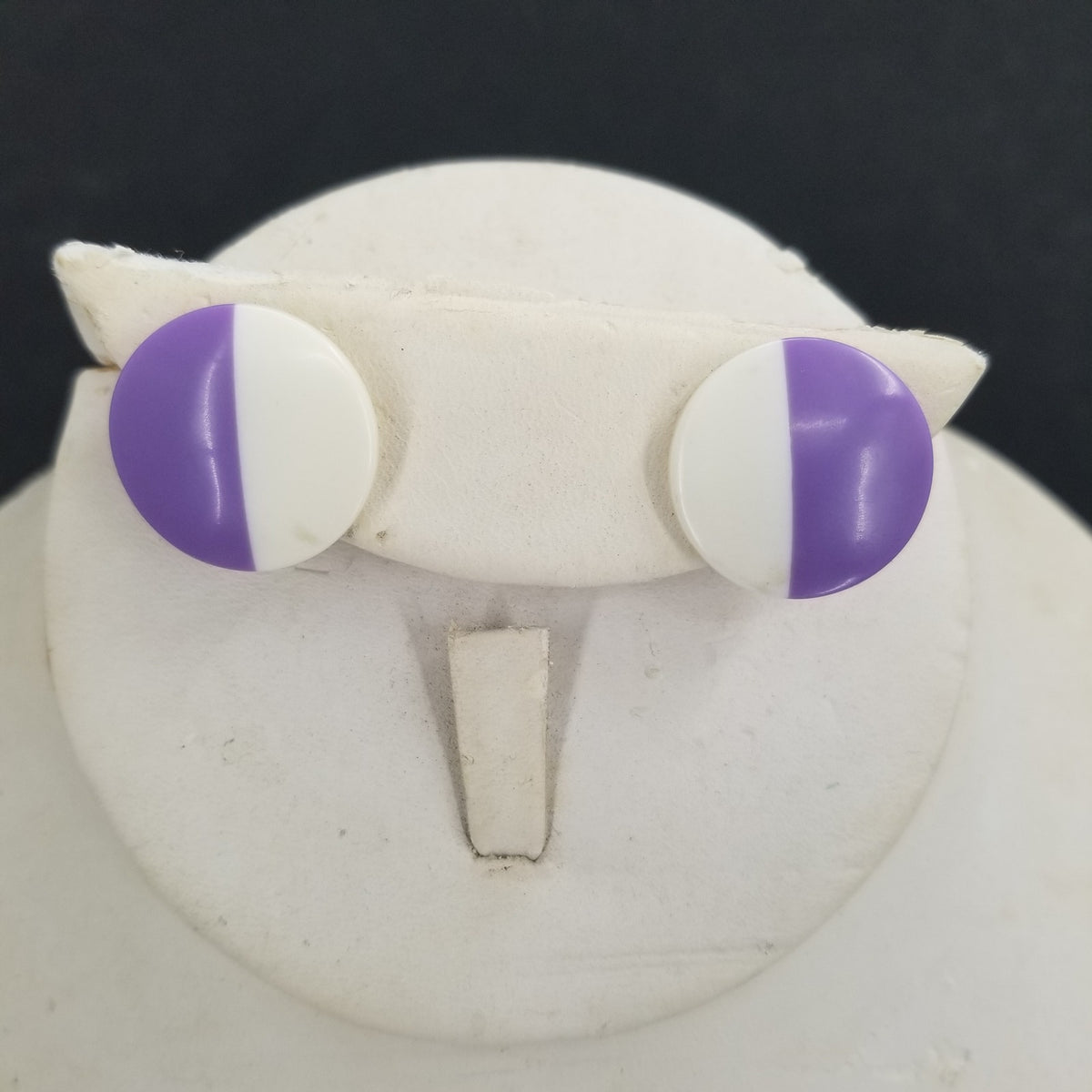 Vintage White & Purple Semi Circle Post Earrings Costume Jewelry 1980s glam