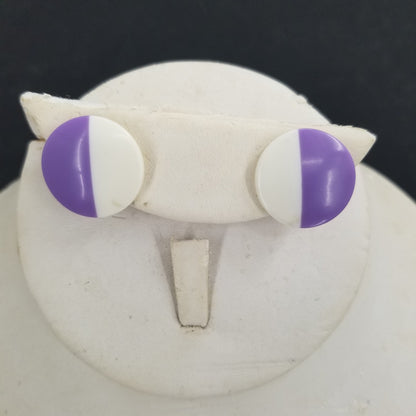 Vintage White & Purple Semi Circle Post Earrings Costume Jewelry 1980s glam