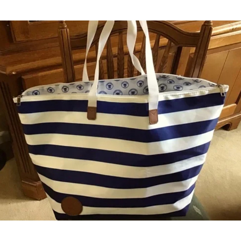 Royal Carribean NEW Tote & small pouch BAG travel blue white stripe handle BEACH