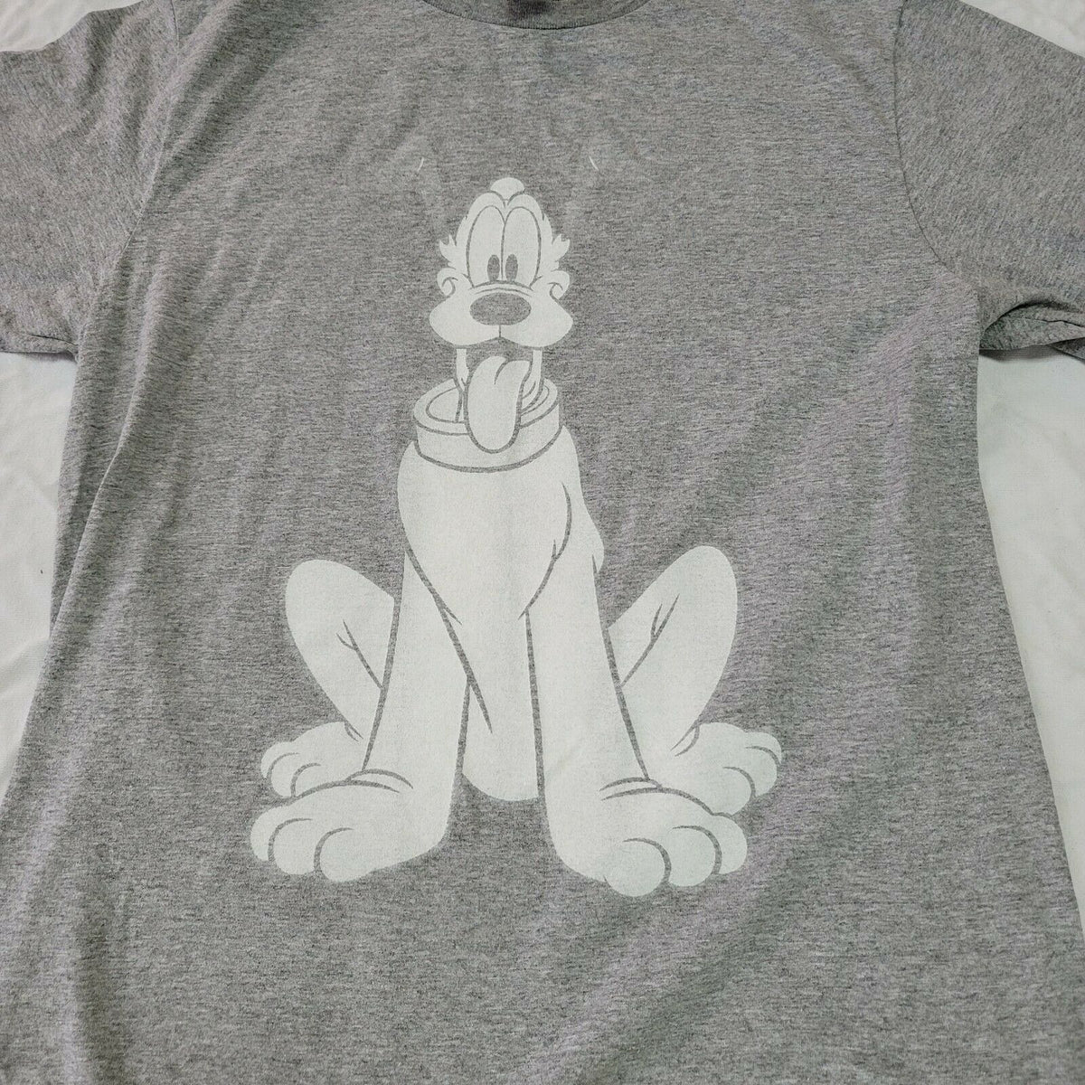 Disney Short Sleeve Dog Logo Basic Script T-Shirt Crew Neck Gray Medium Pluto