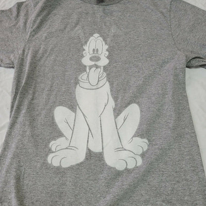 Disney Short Sleeve Dog Logo Basic Script T-Shirt Crew Neck Gray Medium Pluto