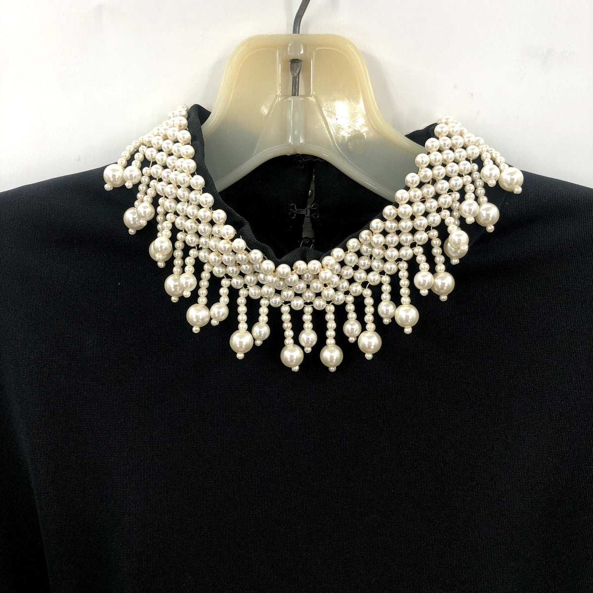 Vintage Black and White Dress Spirograph Pattern Pearl Beaded Collar