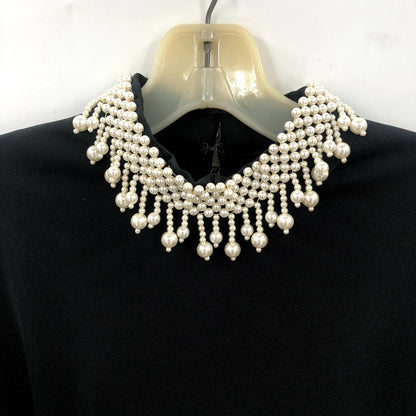 Vintage Black and White Dress Spirograph Pattern Pearl Beaded Collar