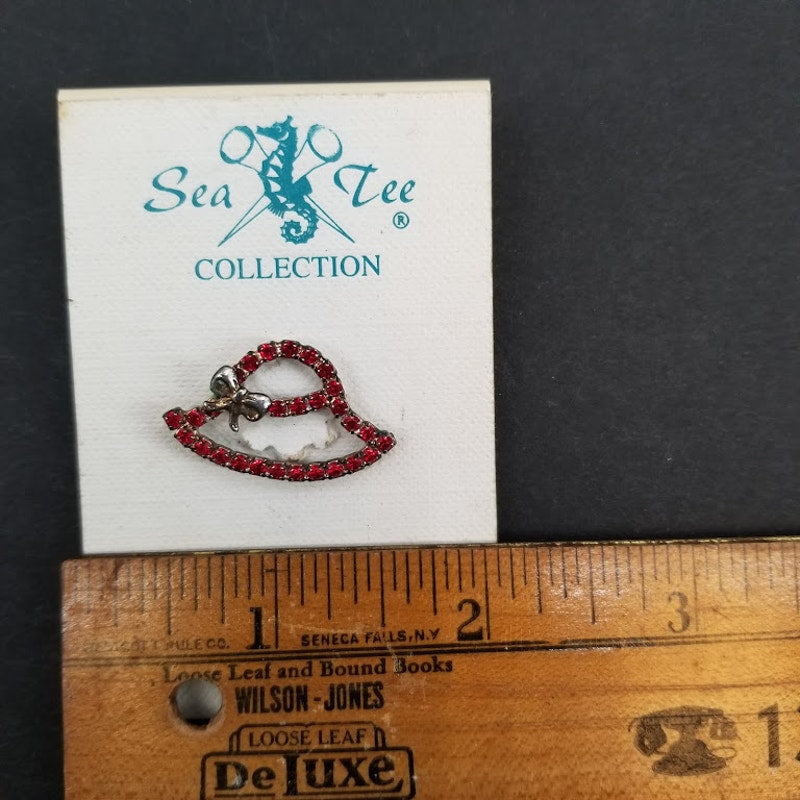 Vintage Red hat society pin rhinestones 2"