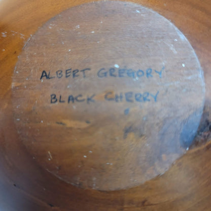 Vintage Hand turned wood vase round signed ALBERT GREGORY Black Cherry