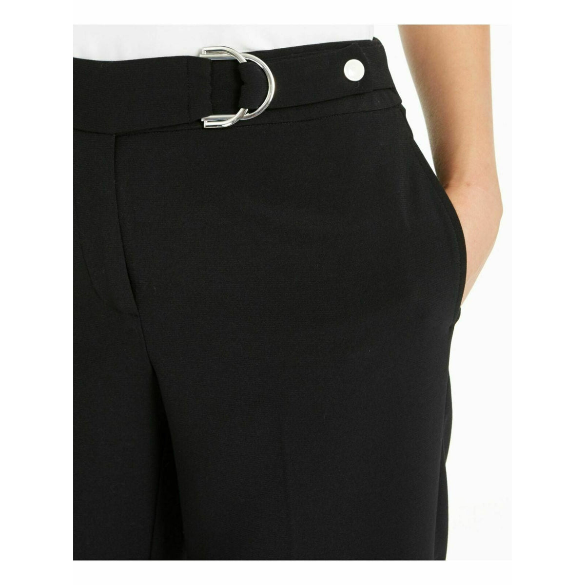 Alfani Cropped Wide Leg Culottes Pants High Rise Black Belted Zippered Size 12
