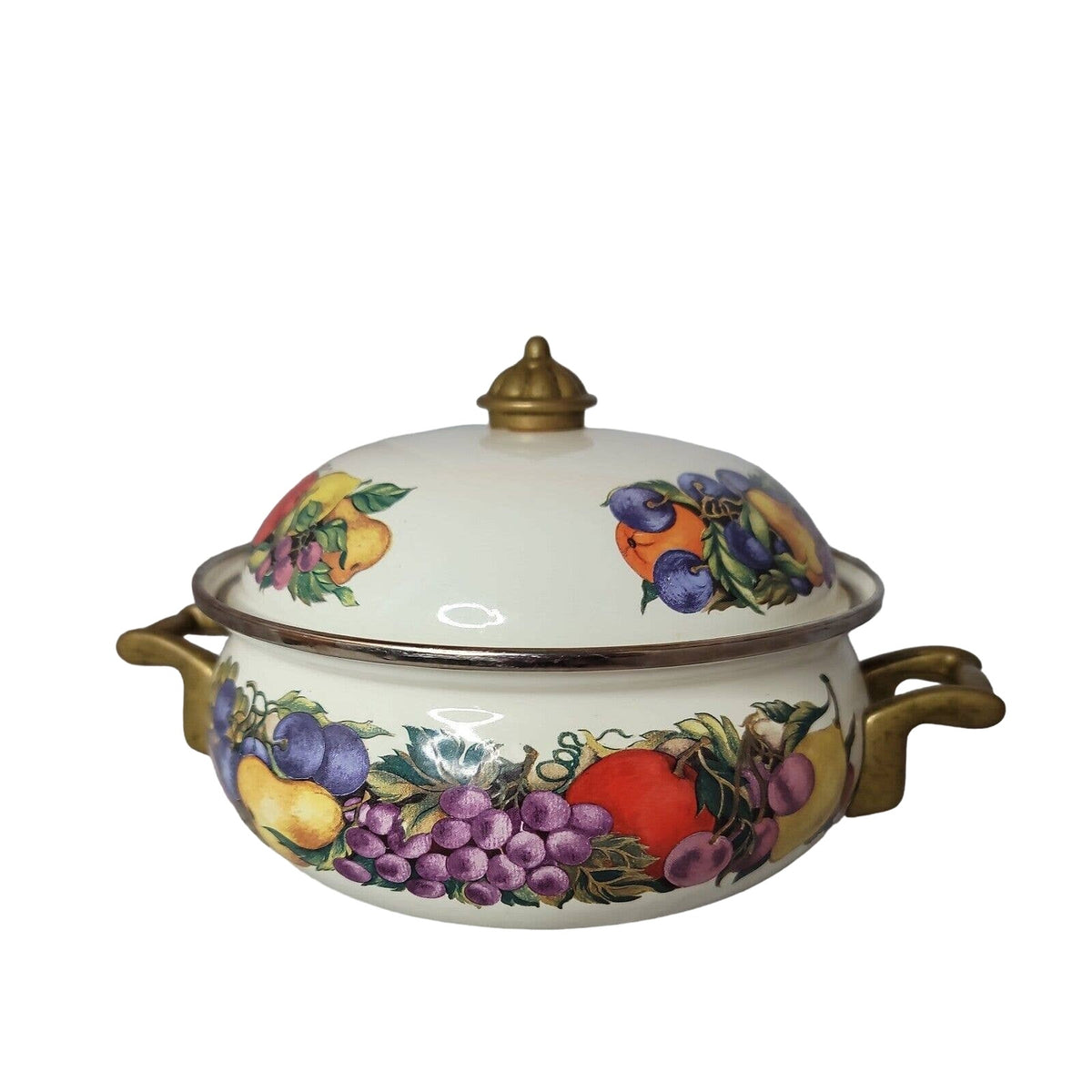Tabletop CORNUCOPIA Enamel on Steel 2 Qt Dutch Oven w/ Lid, Fruit, 8" Diameter