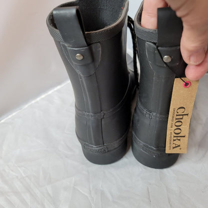 Chooka Premium Classic Rain Duck Boot Lace-Up Natural Rubber Black 9M  Raingear