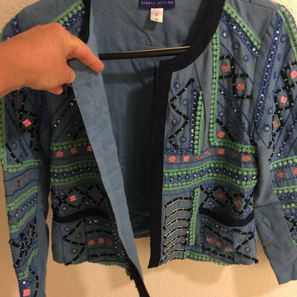 Simply Styled Bolero Jacket Open Front Embroidered Mirror Embellished BOHO Small