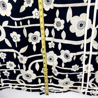 Century Vintage Navy Blue and White Floral Wrap Around Skirt