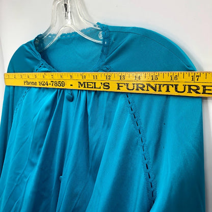 Vanity Fair Vintage blue robe nylon One Size button up 1960s midi housedress