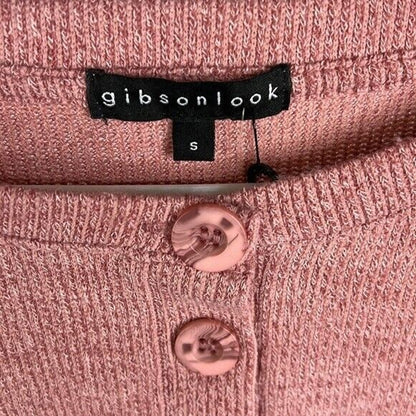 Gibsonlook Long Sleeve Ribbed Knit Henley Top Sz Small Pink NWT