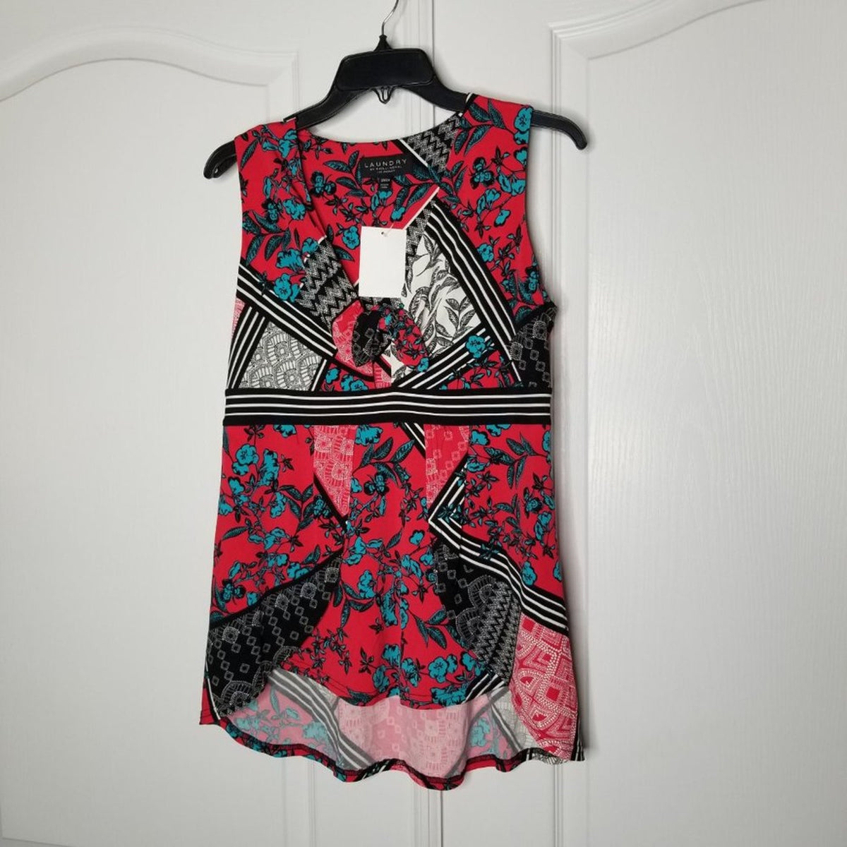 Laundry By Shelli Segal Tie Front Top sleeveless blouse  Casual Multicolor Small