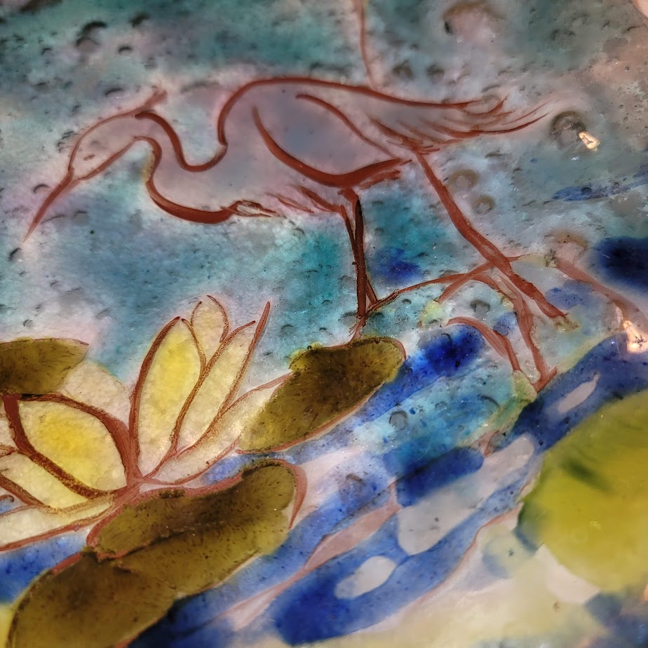 Handmade Art Glass Beach Heron Lily Pads Flamingo Fused Bubbles One of a kind
