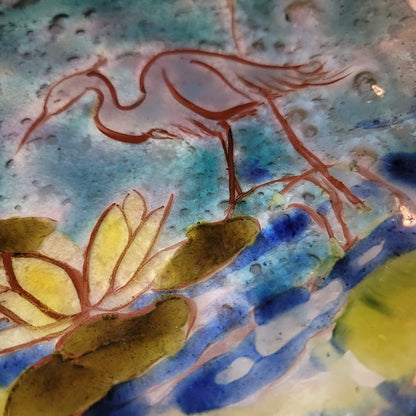 Handmade Art Glass Beach Heron Lily Pads Flamingo Fused Bubbles One of a kind