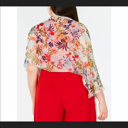 INC International Concept Botanical Crescent Scarf Tassles Wrap Florals Colorful