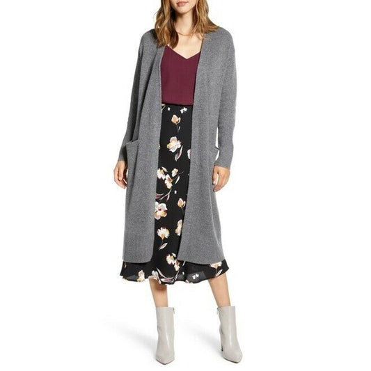 Halogen Wool & Cashmere Long Cardigan Long Sleeves Front Welt Pockets Small NWT