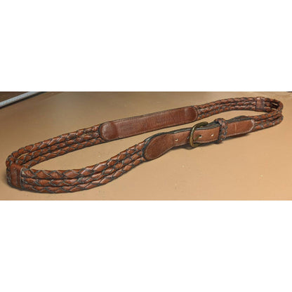 Vintage Three Strand Braided Genuine Leather Belt Solid Brass Buckle size 34"