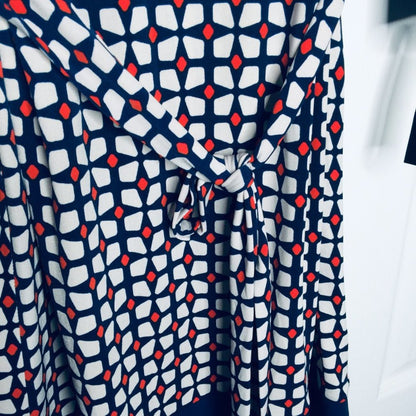 Donna Morgan Long Sleeve Shift Dress Collared Geometric Blue/White/orange Size 6