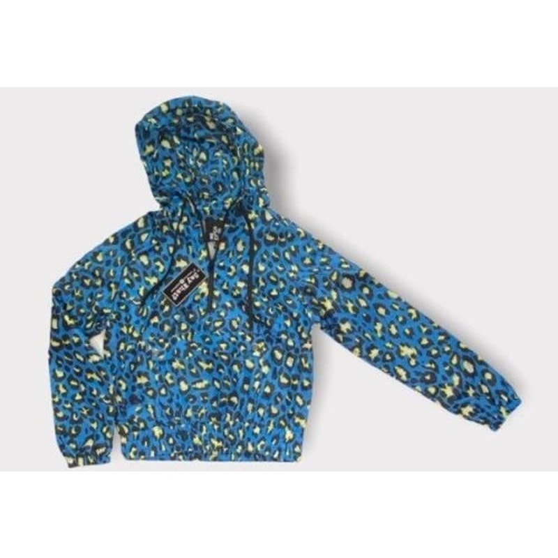 Say What? Blue Animal Print Large NEW Hooded Lightweight Zipper Jacket Raingear