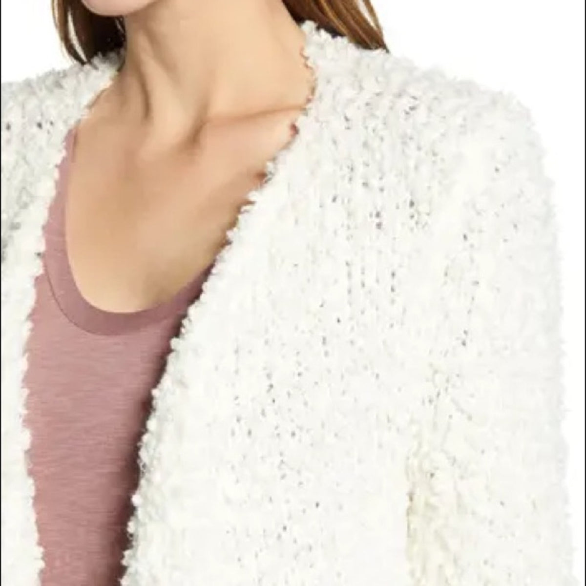 1. State Antique White Drape Front Poodle Cardigan