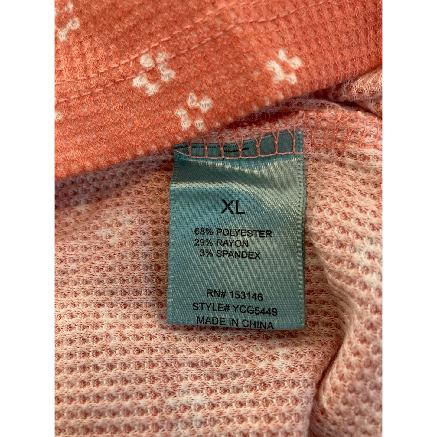 Good Luck Gem Lightweight Waffle Pullover Top Size XL / Extra Large in Peach NWT