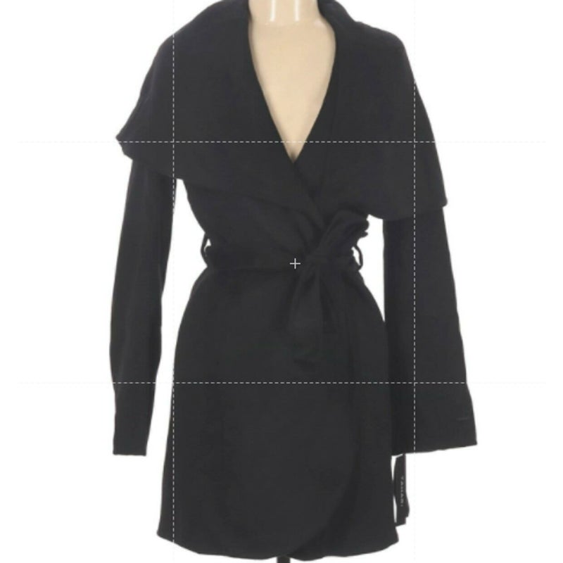 Tahari Double Face Wool Trench Coat Bow & Tie Black Size Small NWT Jacket