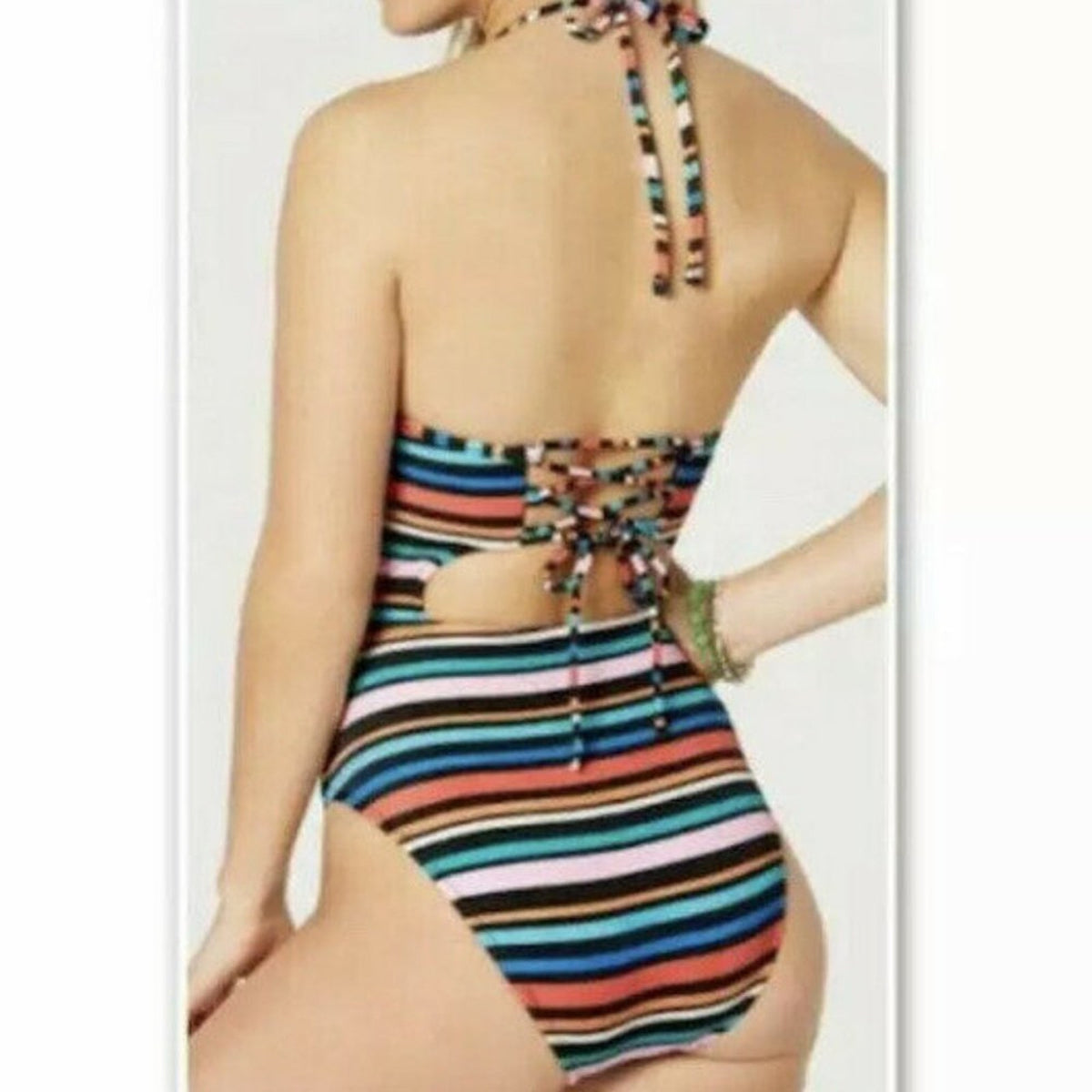 Sundazed Striped Willa Twist Cutout Halter Swim Size 32DD