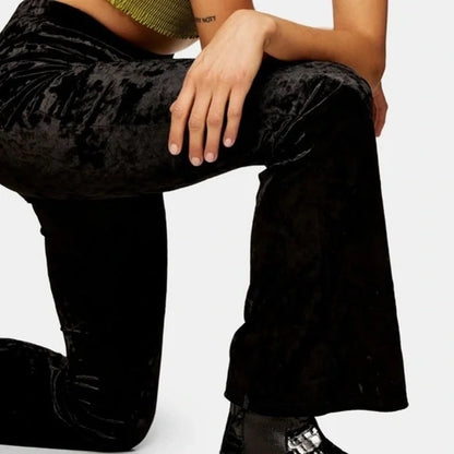 Topshop Womens Soft Crushed Velvet Knit Pull On Flare Leg Pants Size 8 Black NWT