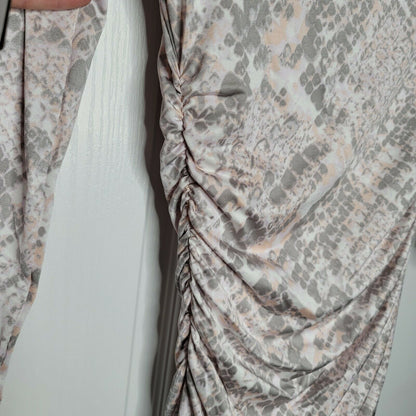 Guess SMALL Marian Gray Snake Print Asymmetrical Party Dress BODYCON NEW