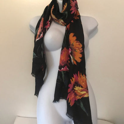 INC Brushed Flowers Pashmina One Size Scarf Black NEW wrap floral