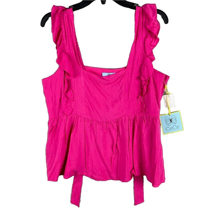 CeCe Sleeveless Pinafore Ruffle Trim Tie Back Top Sz Extra Small Bright Rose NWT