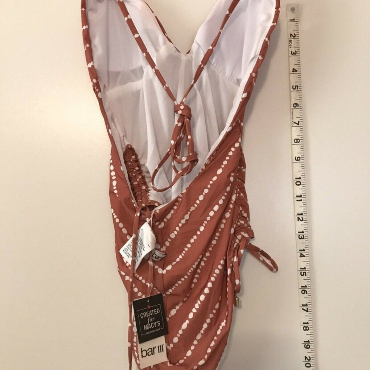 Bar III NEW Halter Dotted Stripe Plunging One Piece Size XLarge