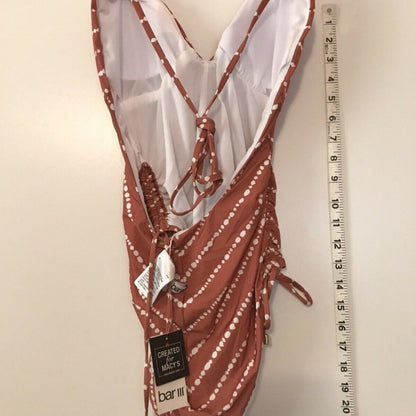 Bar III NEW Halter Dotted Stripe Plunging One Piece Size XLarge