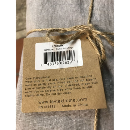 LEVTEX HOME WASHED LINEN NATURAL EUROPEAN Pillow King SHAM WITH FLANGE Grey