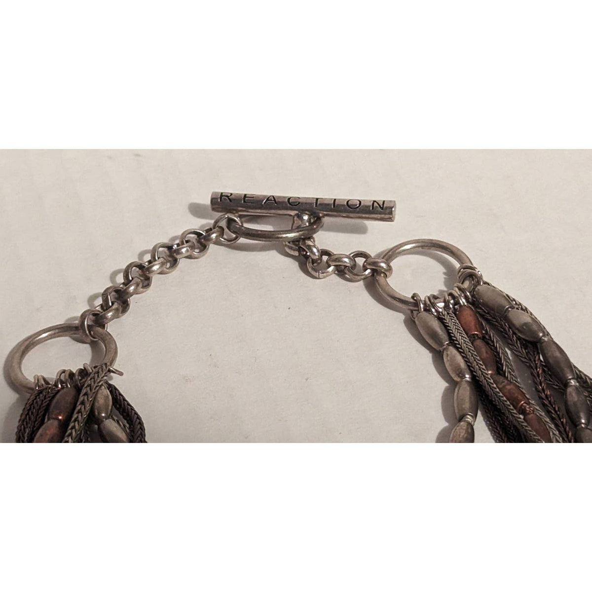Kenneth Cole Costume Jewelry Steampunk Multi Layered Necklace Metal Tones Beaded