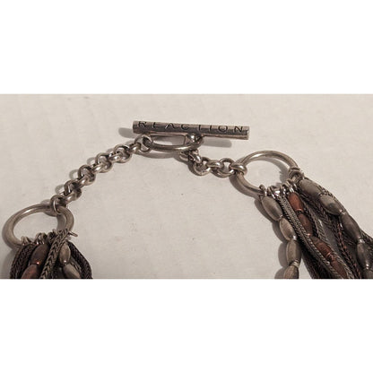 Kenneth Cole Costume Jewelry Steampunk Multi Layered Necklace Metal Tones Beaded