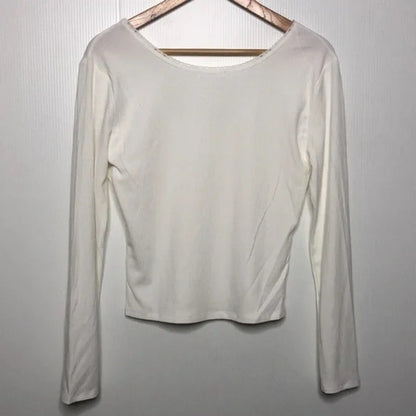 ABOUND Ivory Medium NEW Long Sleeve Lace Trim T-Shirt Scoop Neck Soft Stretchy