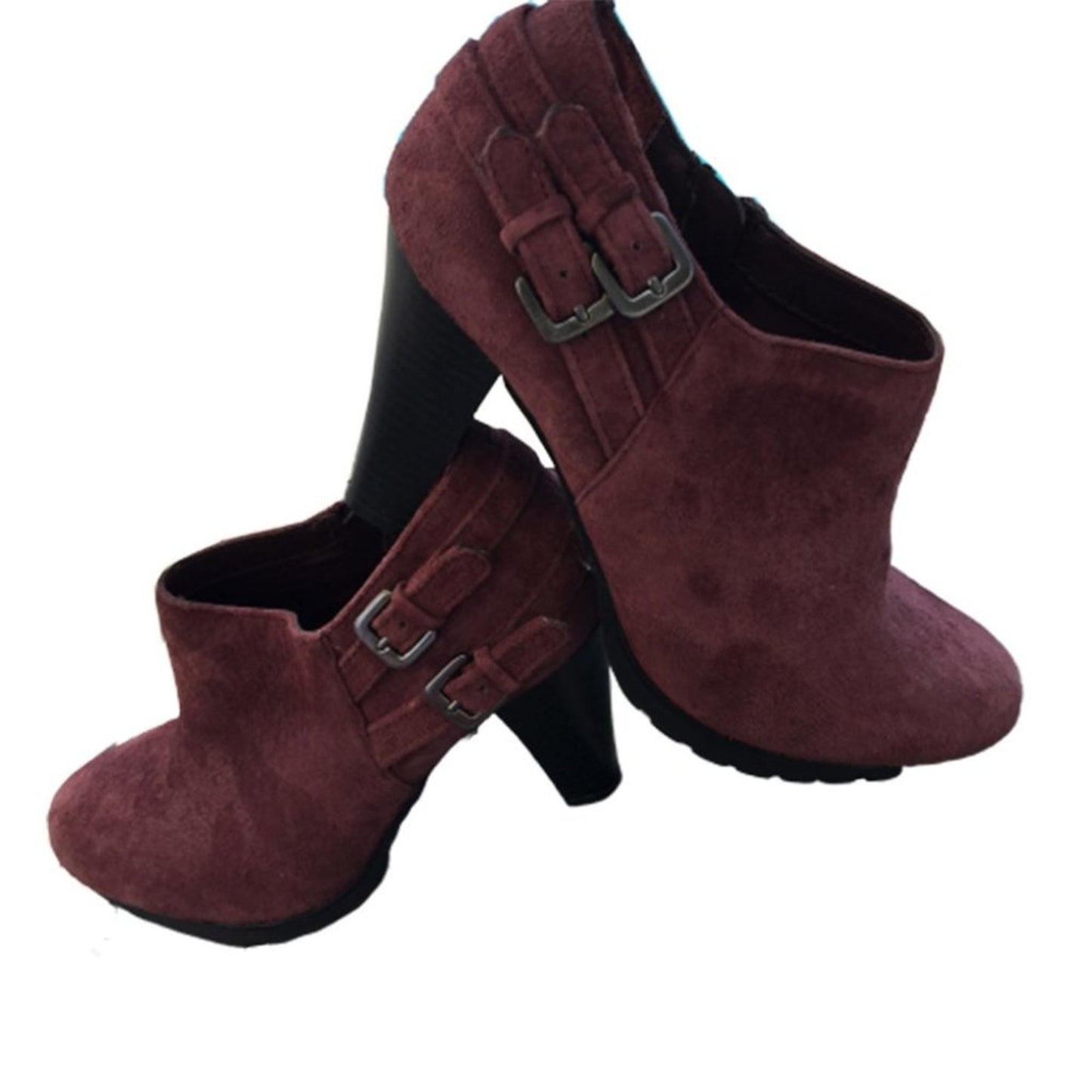 White Mountain Wine Bordeaux Booties Suede Side Zip Heels Shoes Women 7.5 Medium