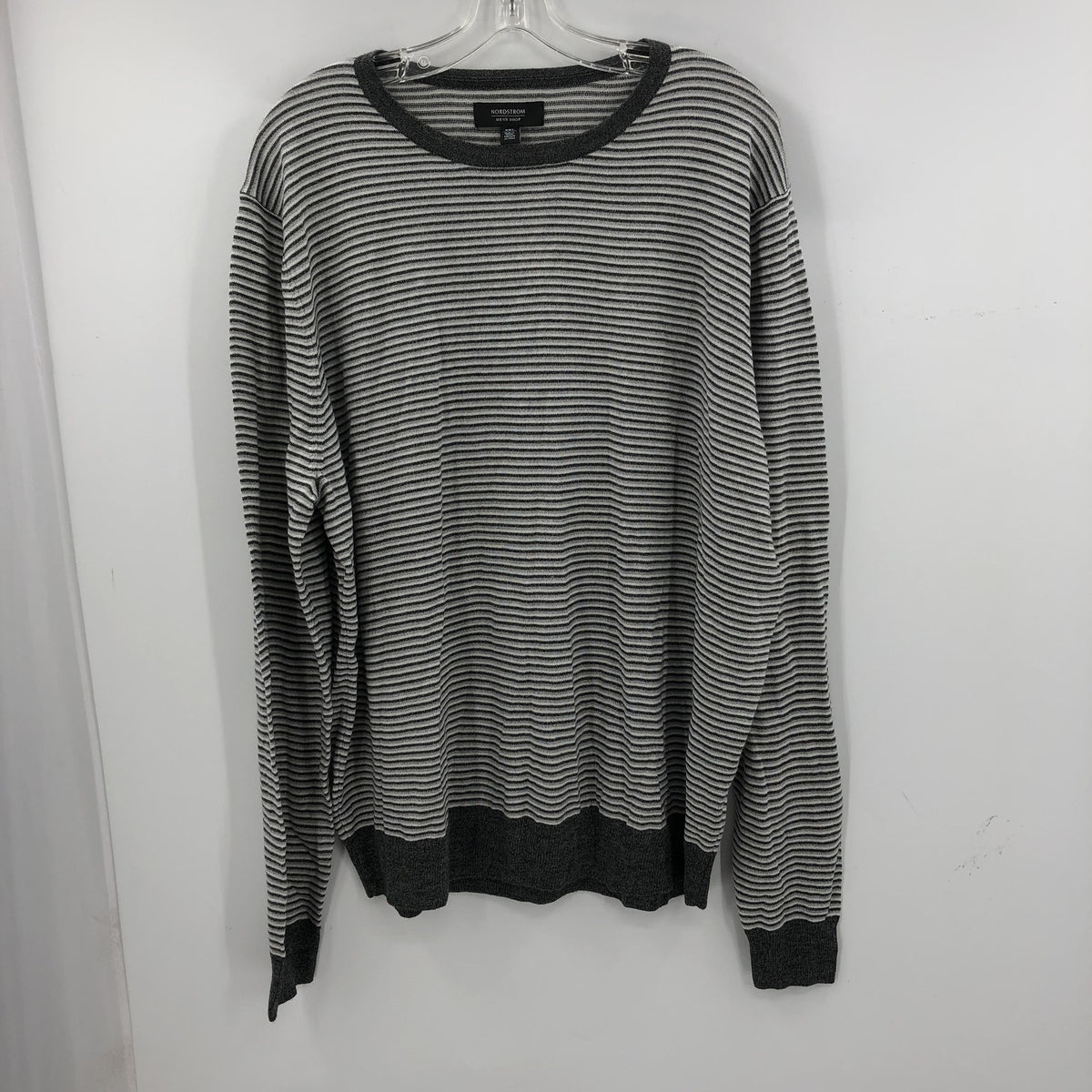 Nordstrom Men's Striped Round Neck Sweater Long Sleeve Heather Gray Size 2XL NWT