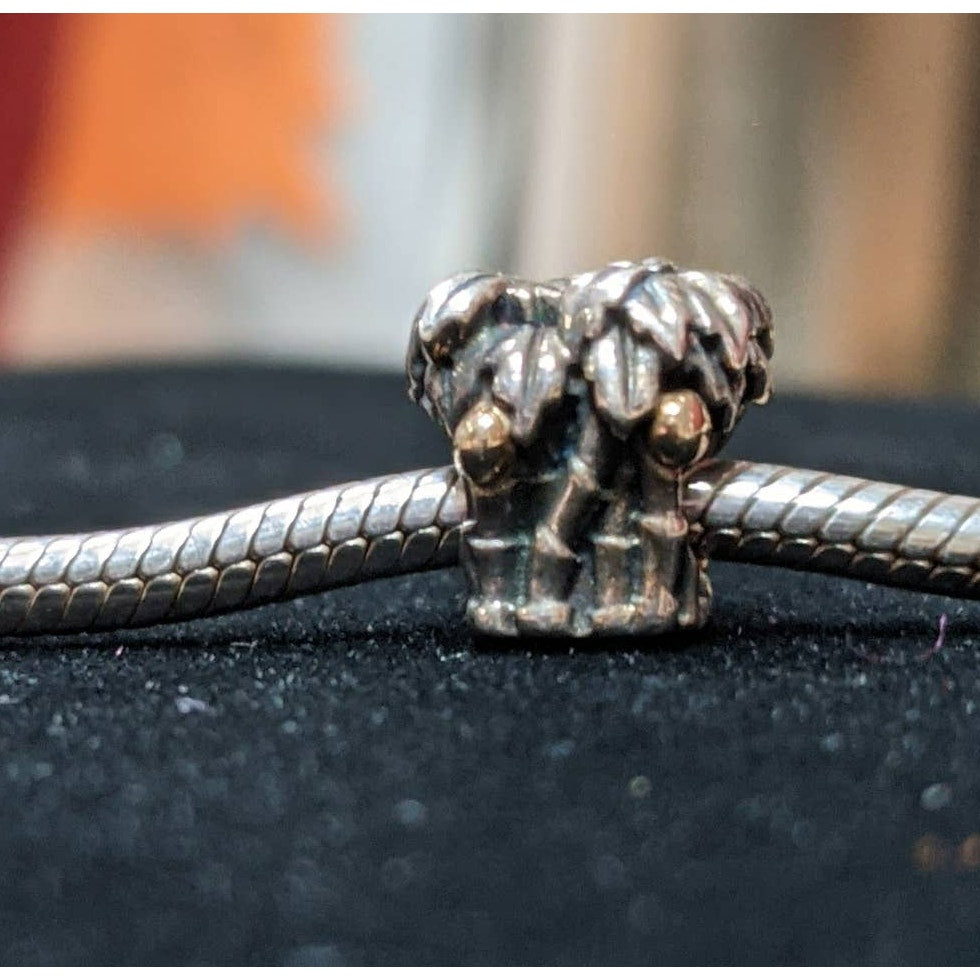 Pandora Moments Golden Plate Coconut 925 Sterling Silver Palm Tree Bead Charm