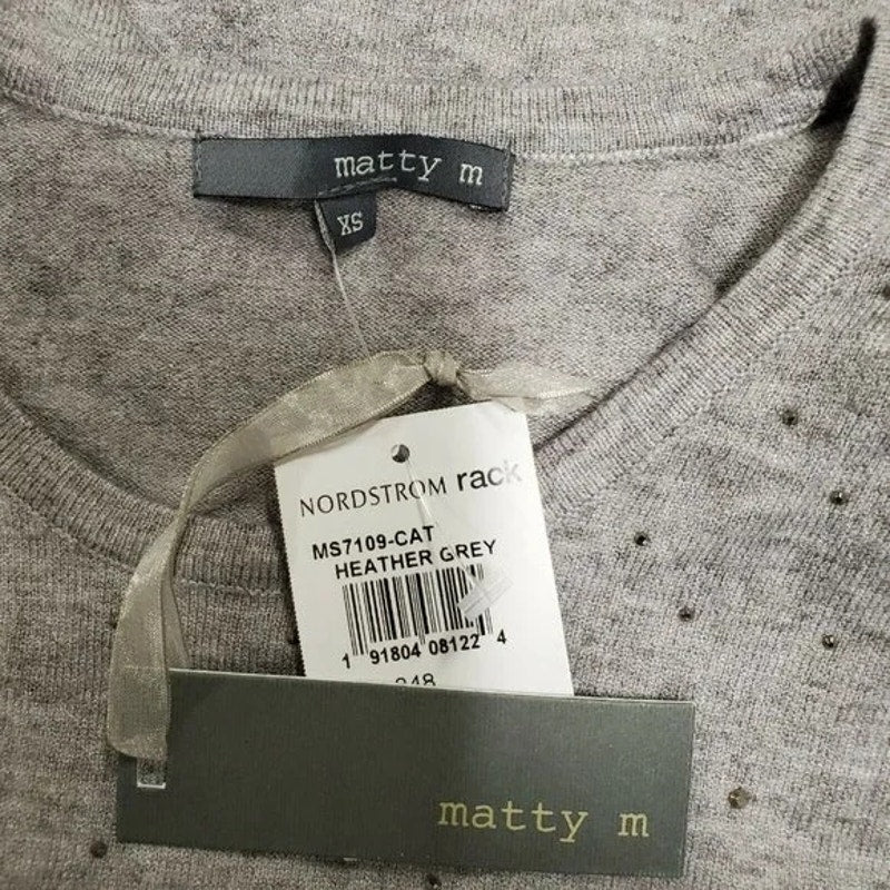 Matty M Women's Top XS/Extra Small Heather Grey NWT Shiny Studded Bead Front