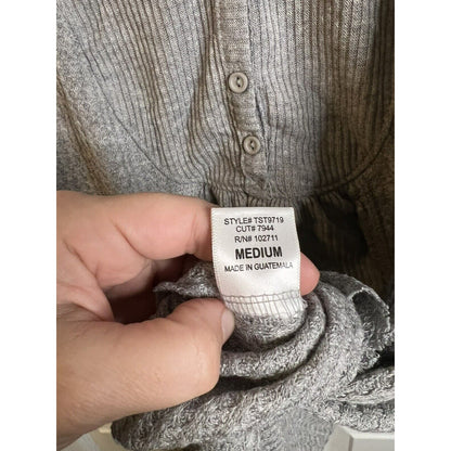 Gibsonlook Women's Mixed Ribbed Waffle Knit Henley Top Medium Heather Gray NWT